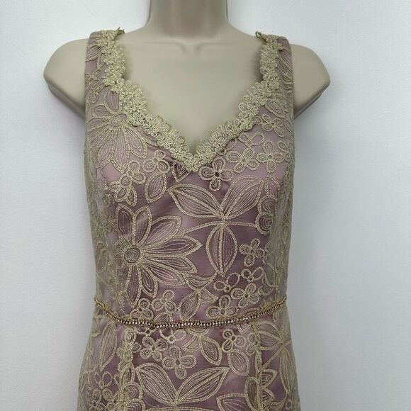 BHLDN JS Collections Women’s Fiora Metallic Gold Floral Over Lavender Gown - Picture 9 of 15